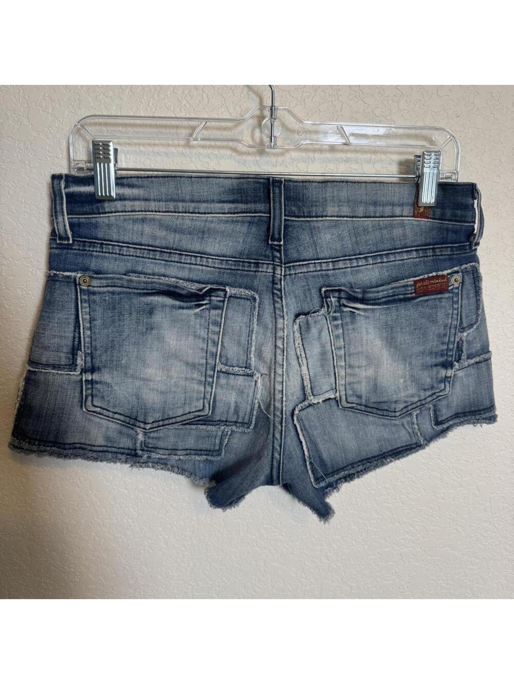 7 For All Mankind Patchwork Denim Micro Mini Cutoff Shorts, Size 27 - Picture 2 of 3